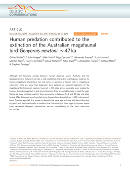 Human Predation Contributed to the Extinction of the Australian Megafaunal Bird Genyornis Newtoni B47 Ka