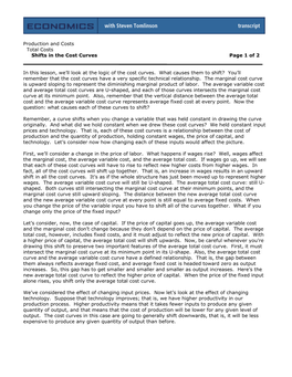 Production and Costs Total Costs Shifts in the Cost Curves Page 1 of 2