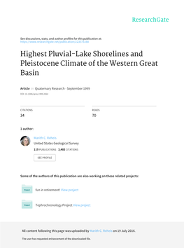 Highest Pluvial-Lake Shorelines and Pleistocene Climate of the Western Great Basin