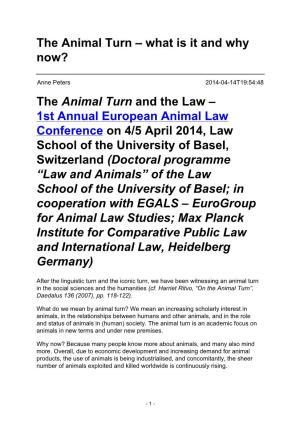 The Animal Turn – What Is It and Why Now? the Animal Turn and the Law