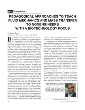 Pedagogical Approaches to Teach Fluid Mechanics and Mass Transfer to Nonengineers with a Biotechnology Focus P