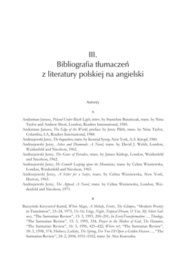 III. Bibliografia T Umaczeí Z Literatury Polskiej Na Angielski