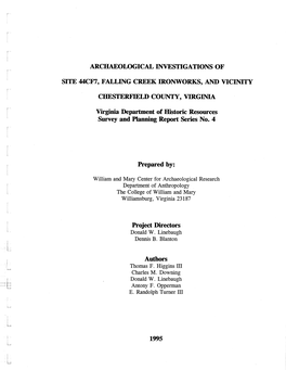 Archeological Investigations of Site 44CF7, Falling Creek Ironworks and Vicinity, Chesterfield County Virginia