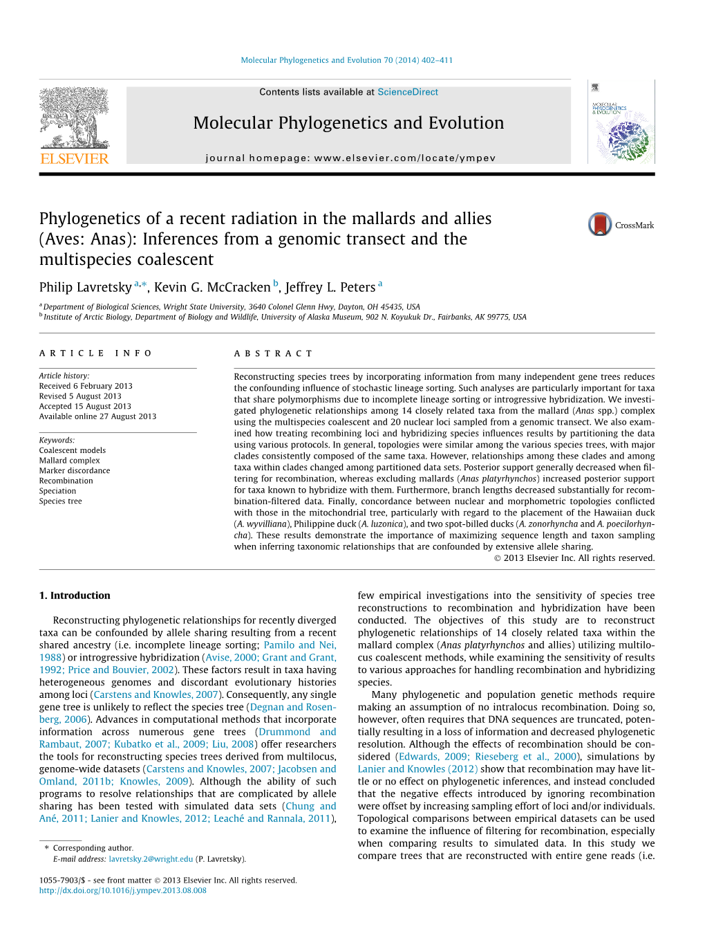 Phylogenetics of a Recent Radiation in the Mallards And