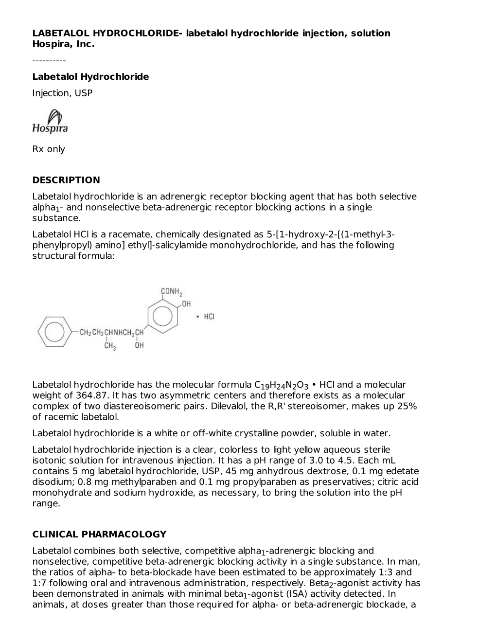 LABETALOL HYDROCHLORIDE- Labetalol Hydrochloride Injection, Solution Hospira, Inc