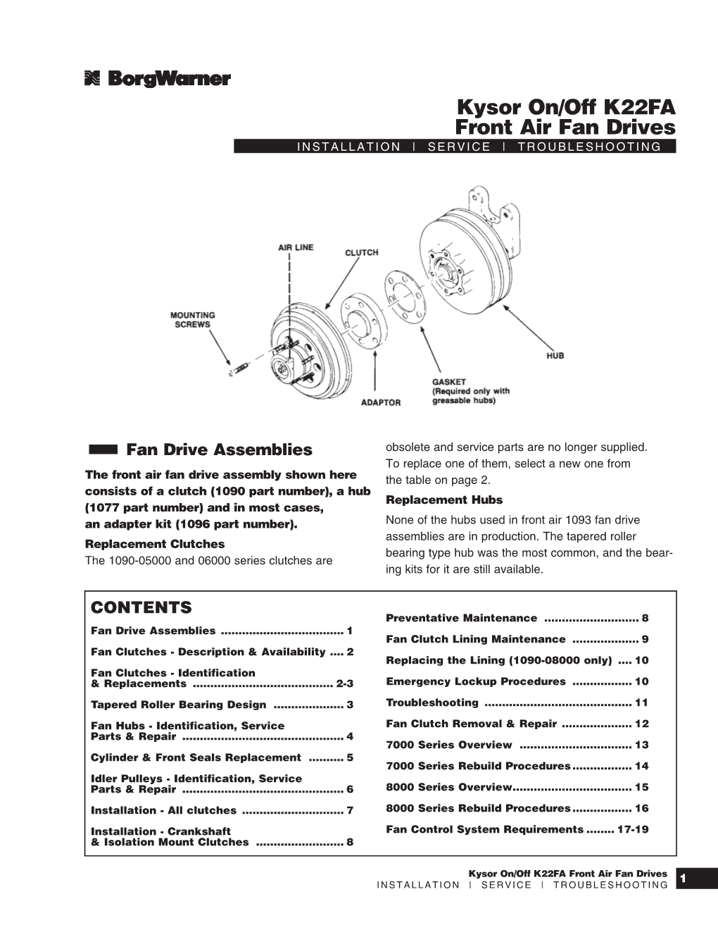 Kysor On/Off K22FA Front Air Fan Drives INSTALLATION | SERVICE | TROUBLESHOOTING