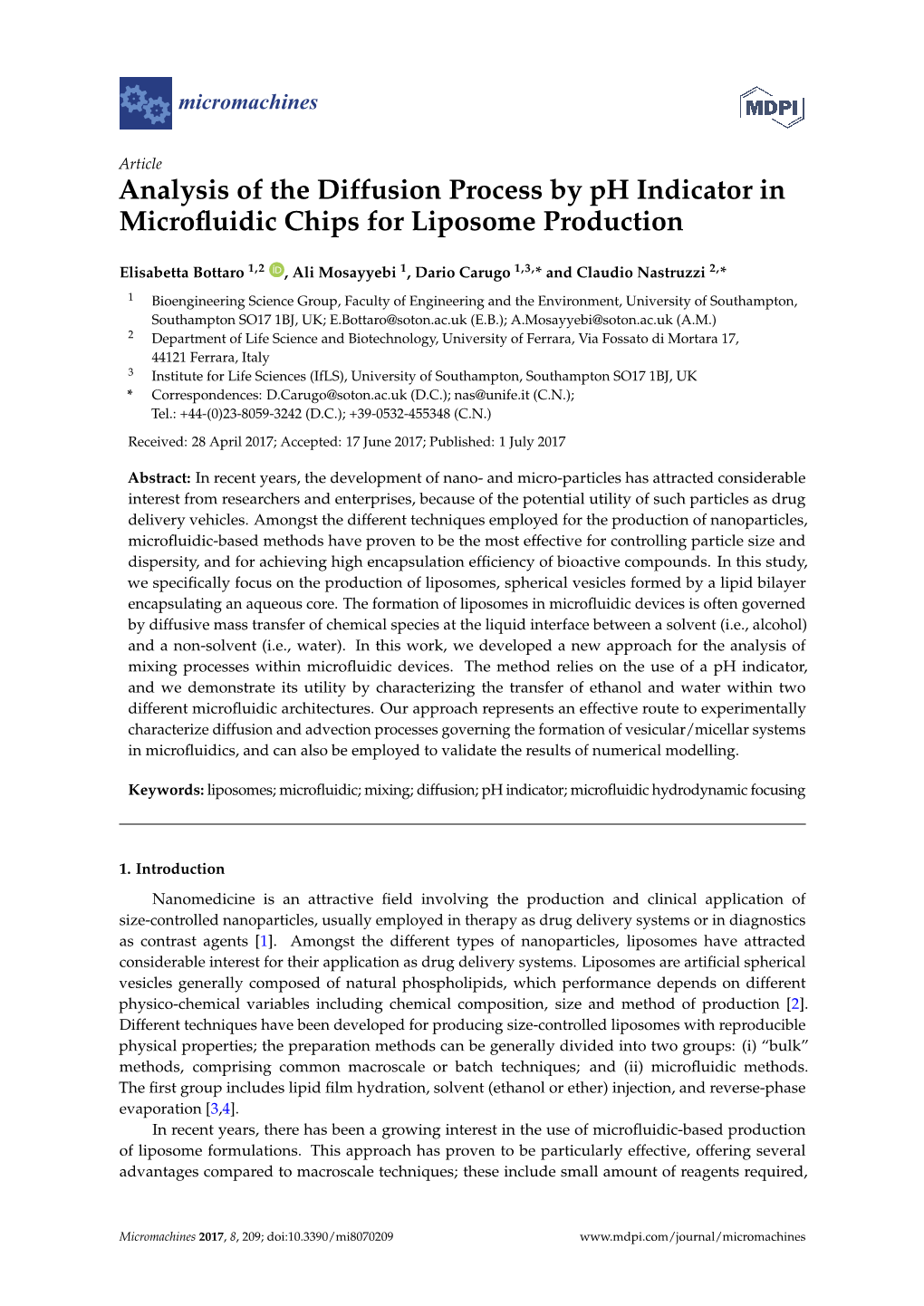 Analysis of the Diffusion Process by Ph Indicator in Microfluidic Chips