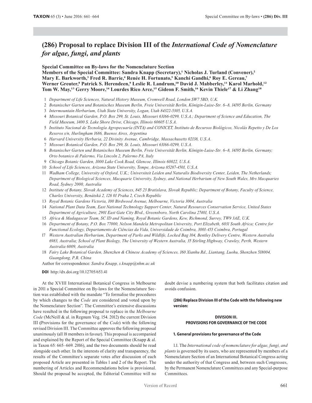 (286) Proposal to Replace Division III of the &lt;I&gt;International Code Of