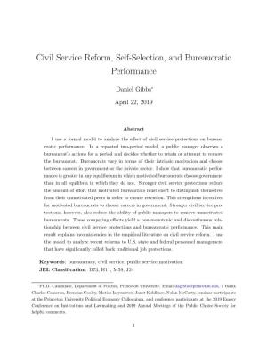 Civil Service Reform, Self-Selection, and Bureaucratic Performance