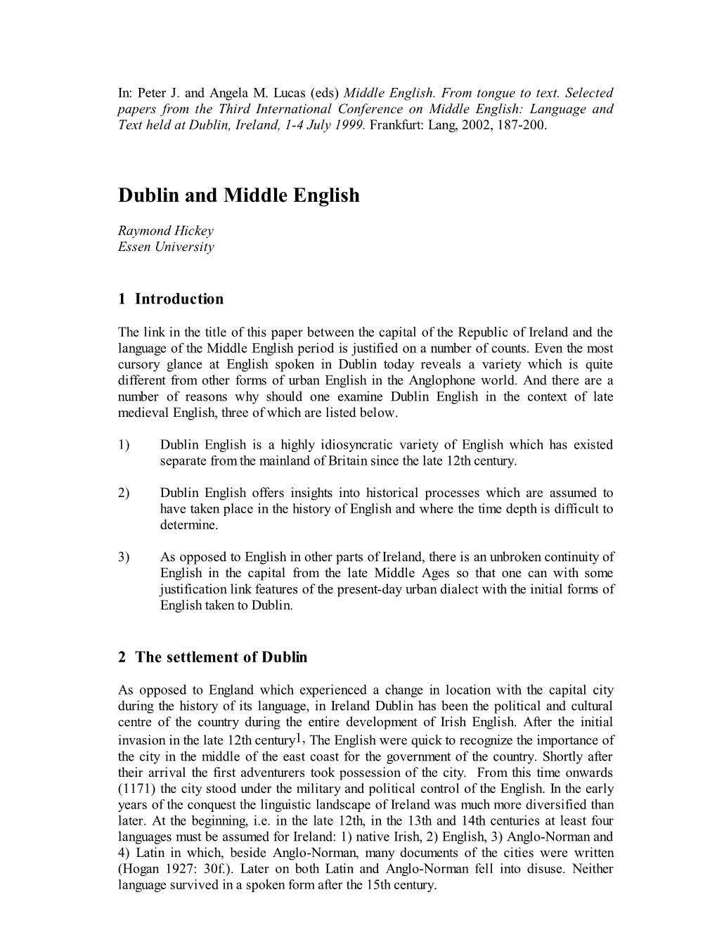 Dublin and Middle English