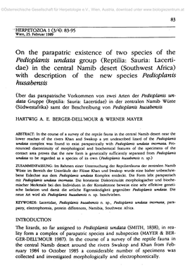 On the Parapatric Existence of Two Species of the Pedioplanis Undata