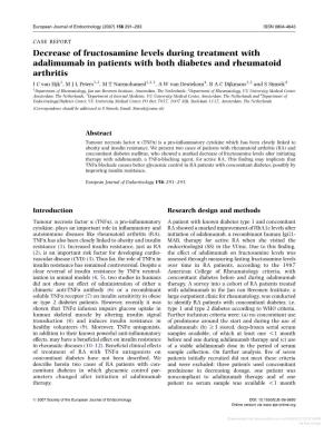 Decrease of Fructosamine Levels During Treatment with Adalimumab