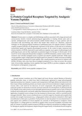 G-Protein Coupled Receptors Targeted by Analgesic Venom Peptides