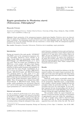 Zygote Germination in Pleodorina Starrii (Volvocaceae, Chlorophyta)*