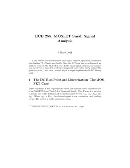 ECE 255, MOSFET Small Signal Analysis