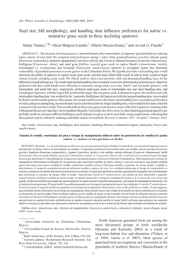 Seed Size, Bill Morphology, and Handling Time Influence Preferences for Native Vs. Nonnative Grass Seeds in Three Declining Spar