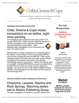 Cribb, Greene Cope Publisher Confidence Survey 2015