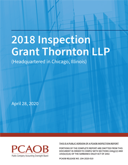 2018 Inspection Grant Thornton LLP (Headquartered in Chicago, Illinois)
