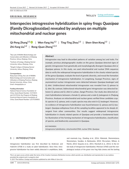 Interspecies Introgressive Hybridization in Spiny Frogs Quasipaa (Family Dicroglossidae) Revealed by Analyses on Multiple Mitochondrial and Nuclear Genes
