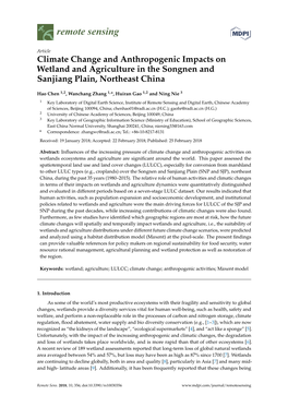 Climate Change and Anthropogenic Impacts on Wetland and Agriculture in the Songnen and Sanjiang Plain, Northeast China