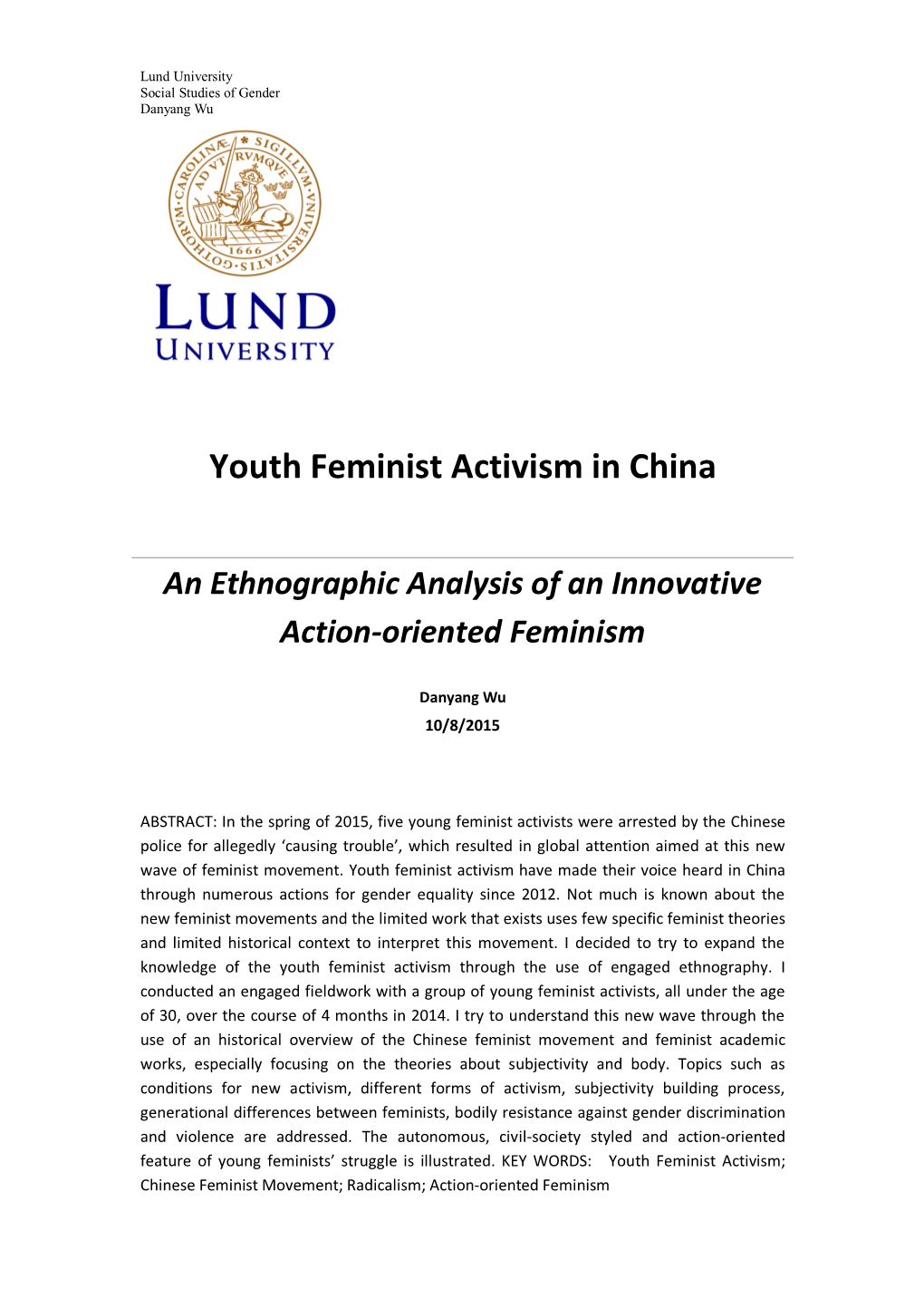 Youth Feminist Activism in China