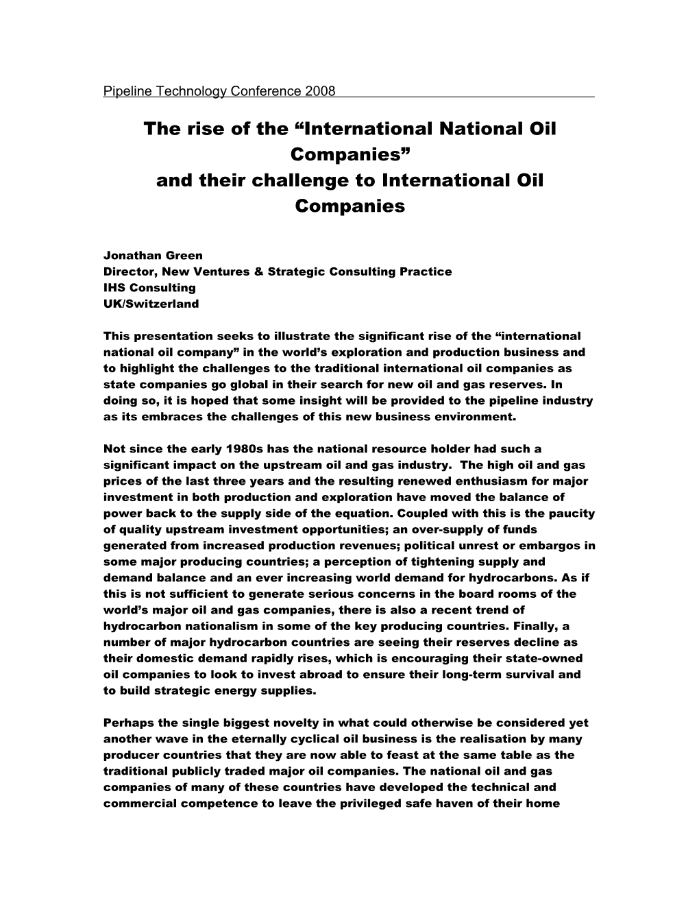 The Rise of National Oil Companies
