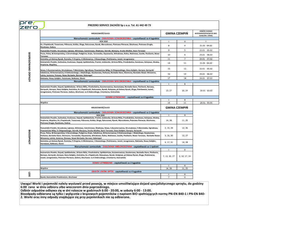 Czempiń 2020 Harmonogram Selektywne Sty-Luty.Pdf