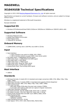 MAGEWELL XI104XUSB Technical Specifications