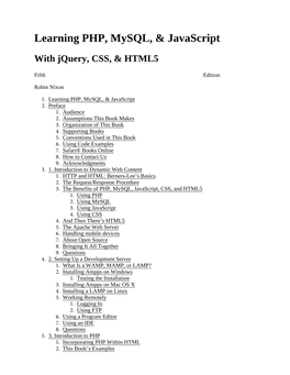 Learning PHP, Mysql & Javascript, 5Th Edition