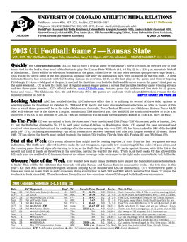2003 CU Football: Game 7—Kansas State