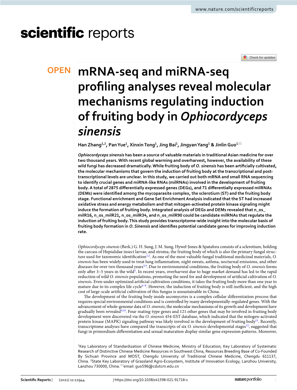 Mrna-Seq and Mirna-Seq Profiling Analyses Reveal Molecular