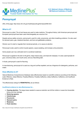 Pennyroyal: Medlineplus Supplements 18/06/14 13:42