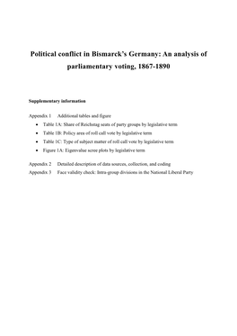 Political Conflict in Bismarck's Germany: an Analysis of Parliamentary Voting, 1867-1890
