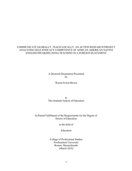 An Action Research Project Analyzing Self-Efficacy Competence of African American Native English Speakers (Ness) Teaching in a Foreign Placement