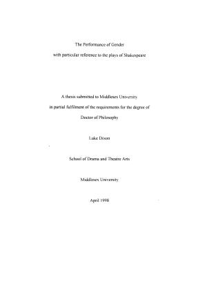 The Performance of Gender with Particular Reference to the Plays Of
