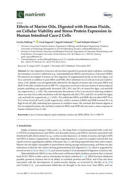 Effects of Marine Oils, Digested with Human Fluids, on Cellular Viability and Stress Protein Expression in Human Intestinal Caco-2 Cells