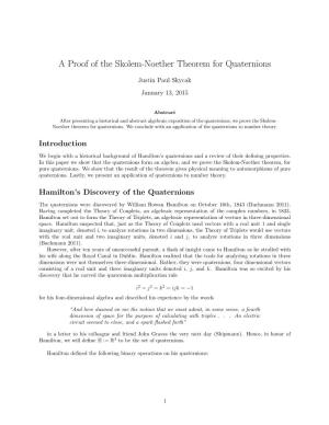 A Proof of the Skolem-Noether Theorem for Quaternions