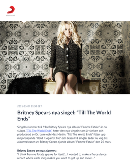 Britney Spears Nya Singel: ”Till the World Ends”