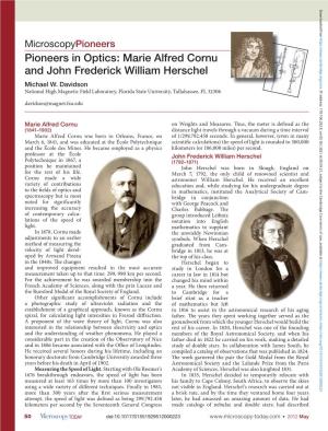 Pioneers in Optics: Marie Alfred Cornu and John Frederick William Herschel Michael W