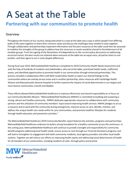 A Seat at the Table Partnering with Our Communities to Promote Health