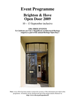 Event Programme Brighton & Hove Open Door 2009 10 – 13 September Inclusive