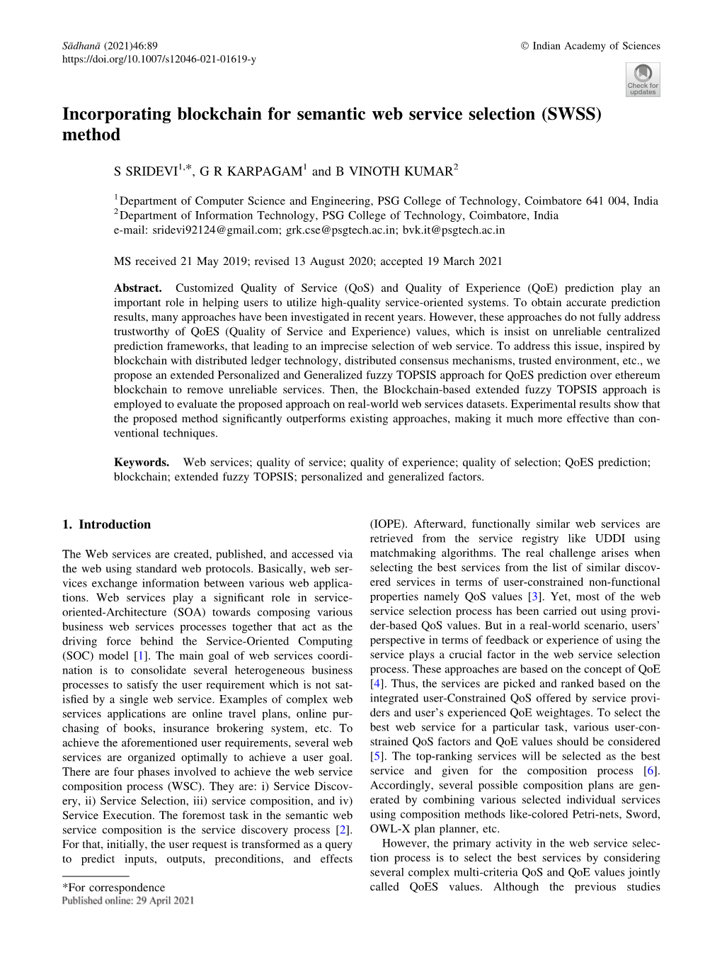 Incorporating Blockchain for Semantic Web Service Selection (SWSS) Method