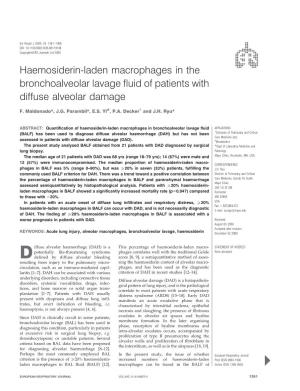 Haemosiderin-Laden Macrophages in the Bronchoalveolar Lavage Fluid of Patients with Diffuse Alveolar Damage