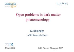 Open Problems in Dark Matter Phenomenology
