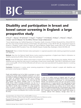 Disability and Participation in Breast and Bowel Cancer Screening in England: a Large Prospective Study