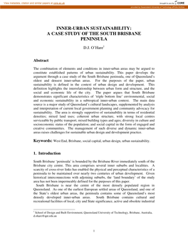 Inner-Urban Sustainability: a Case Study of the South Brisbane Peninsula