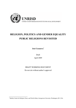 Religion, Politics and Gender Equality Public Religions Revisited