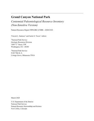 Grand Canyon National Park Centennial Paleontological Resource Inventory (Non-Sensitive Version)