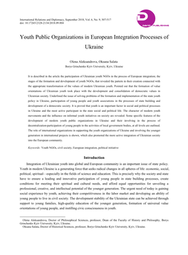 Youth Public Organizations in European Integration Processes of Ukraine