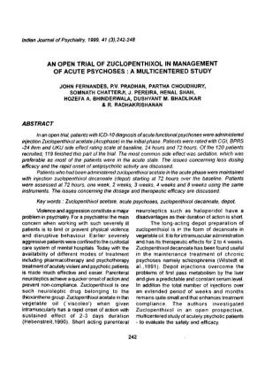 An Open Trial of Zuclopenthixol in Management of Acute Psychoses : a Multicentered Study